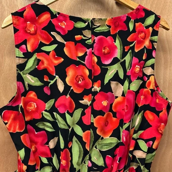 vibrant 90s floral faux wrap style dress, size 16 - Picture 4 of 7
